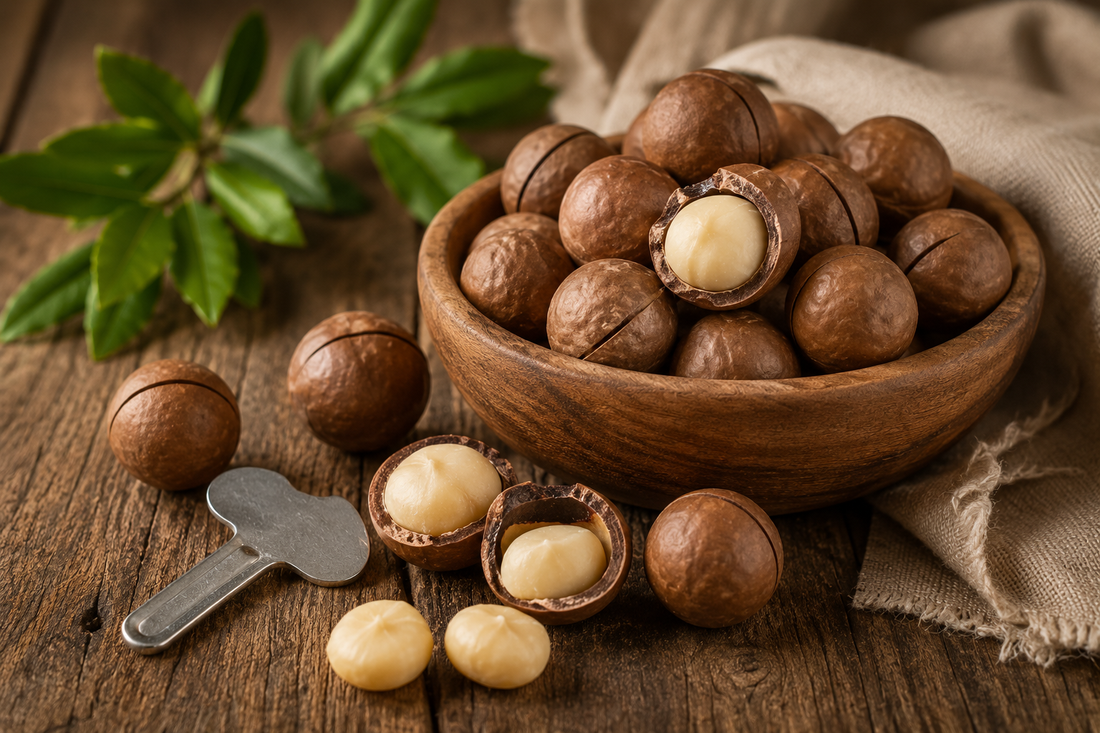 Nuci de macadamia în coajă cu cheița de deschidere, Bacanalia