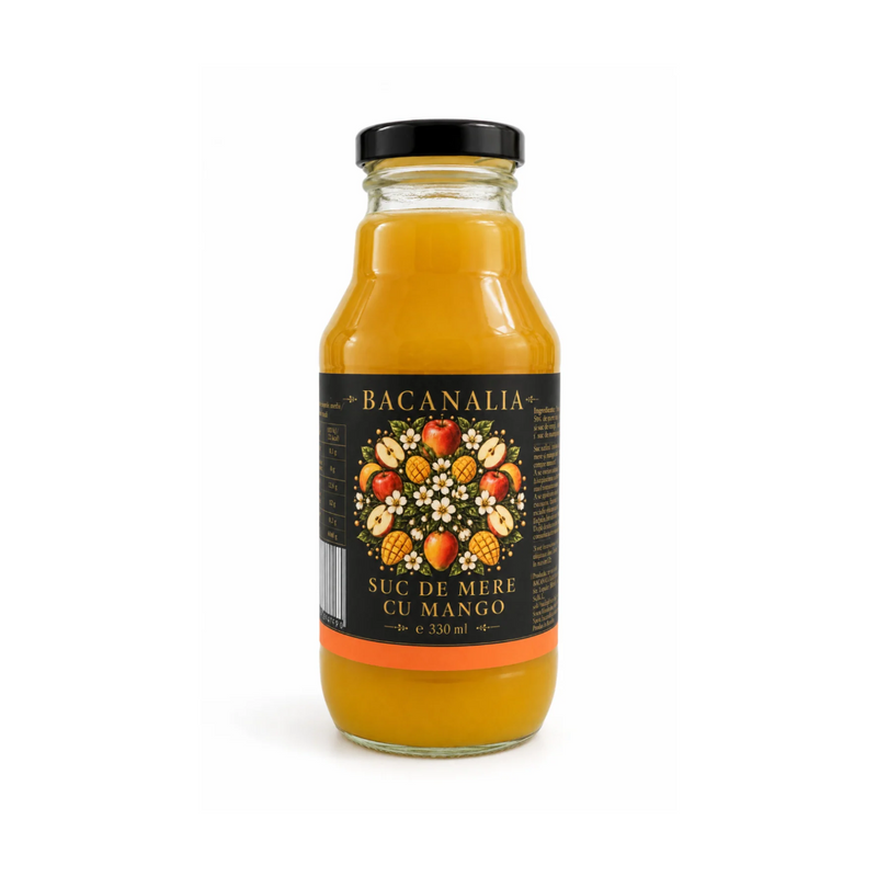 Sticlă de suc de mere cu mango Bacanalia, 330 ml