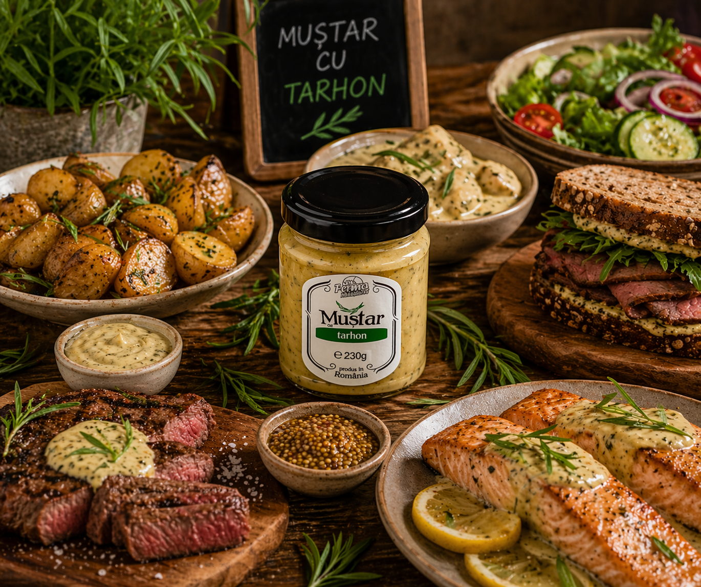 Muștar Honigberg cu tarhon, 230g
