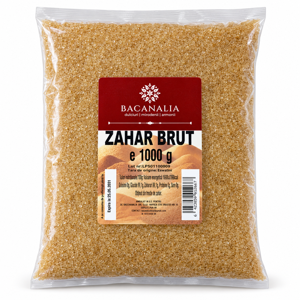 Zahăr brut de trestie 1 kg, pungă Bacanalia