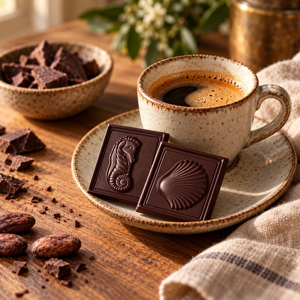 Espresso și ciocolată neagră Taitau cu motive marine