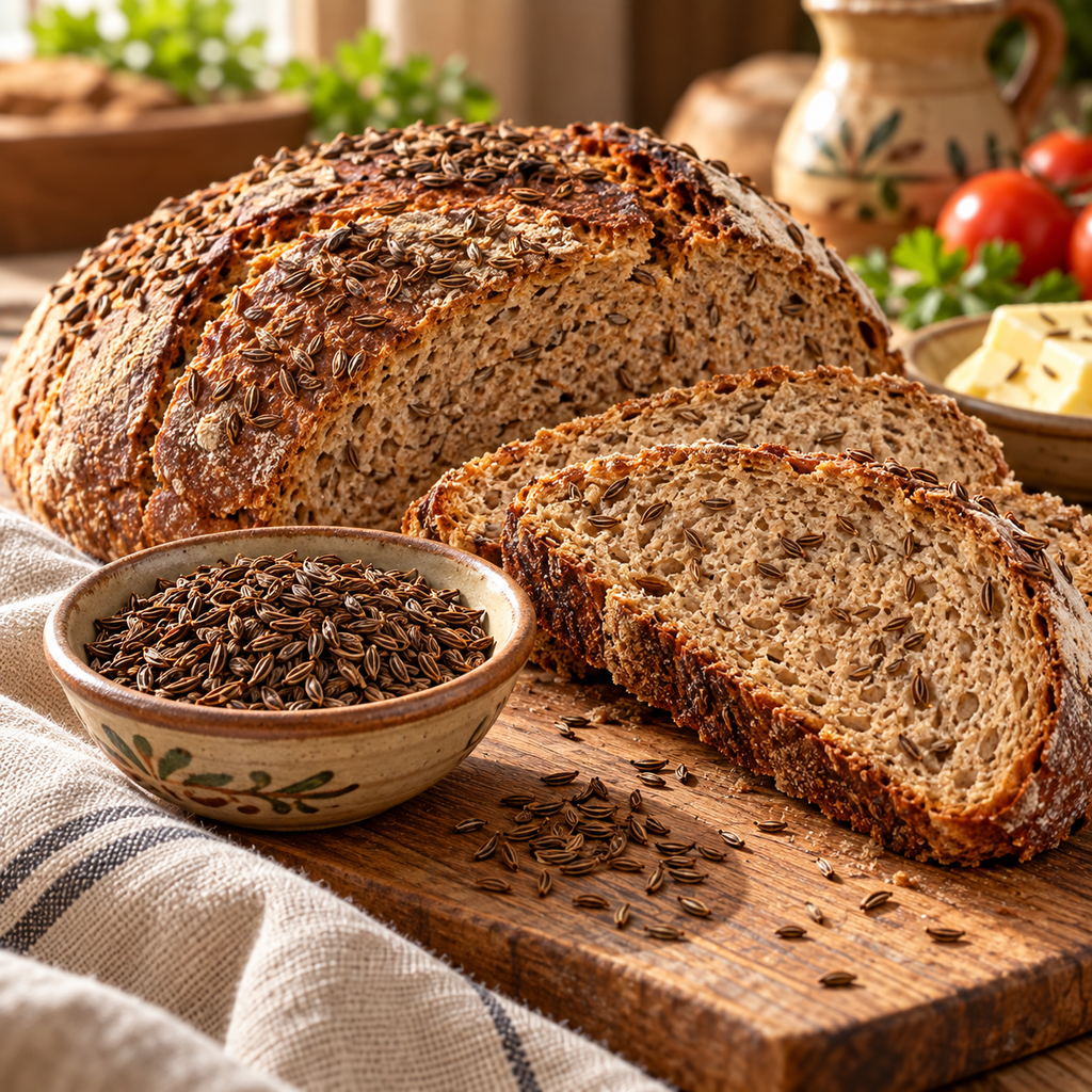 Pâine rustică de secară cu semințe de chimen