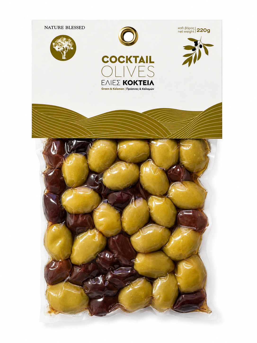 Mix măsline verzi și Kalamon Nature Blessed, produs grecesc premium, 220g