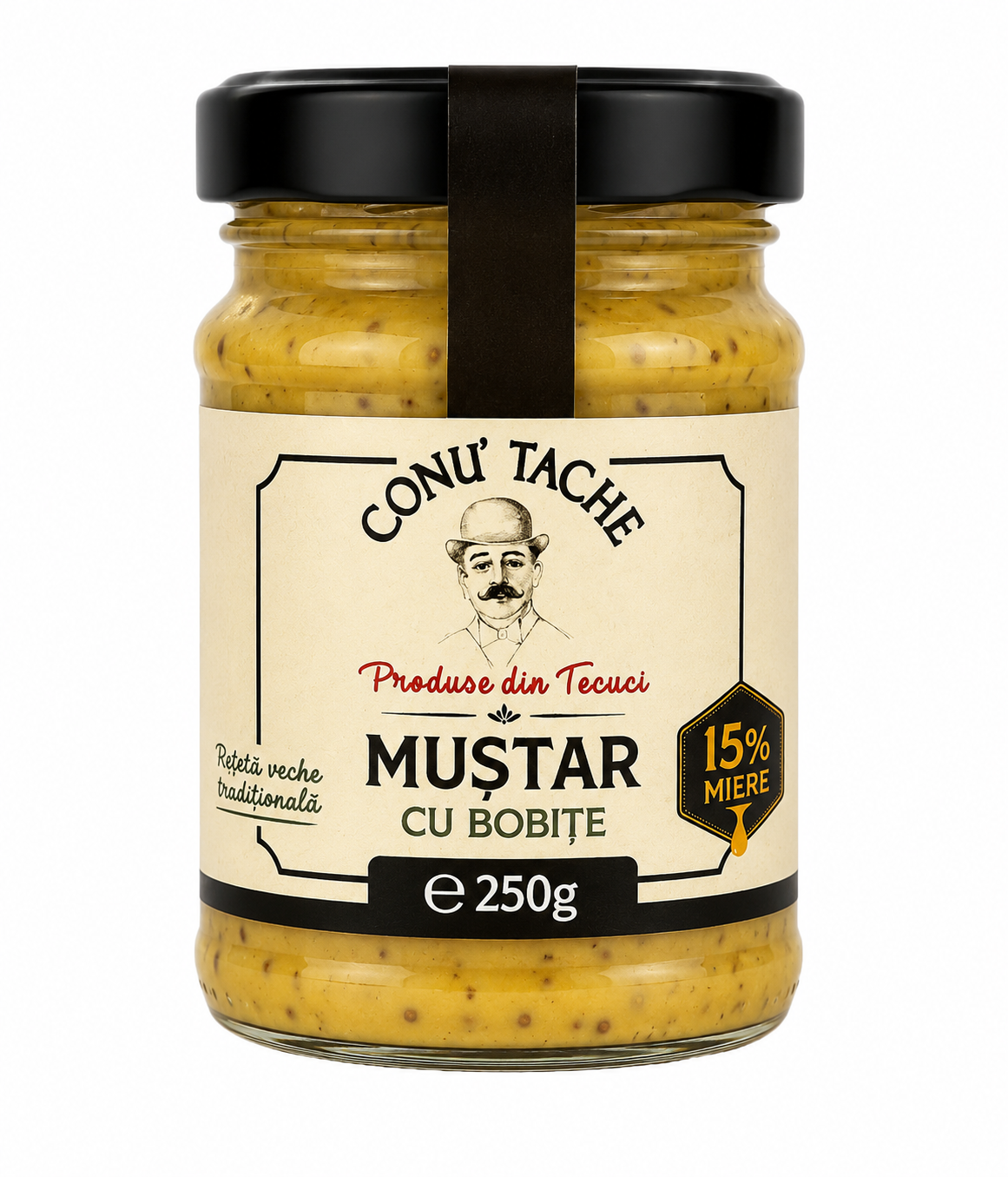 Conu' Tache Muștar cu Bobițe și Miere, 250 g