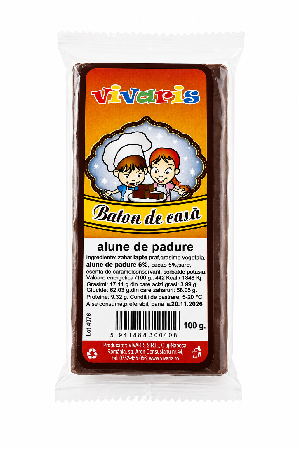 Baton de casă cu alune de pădure VIVARIS, 100 g
