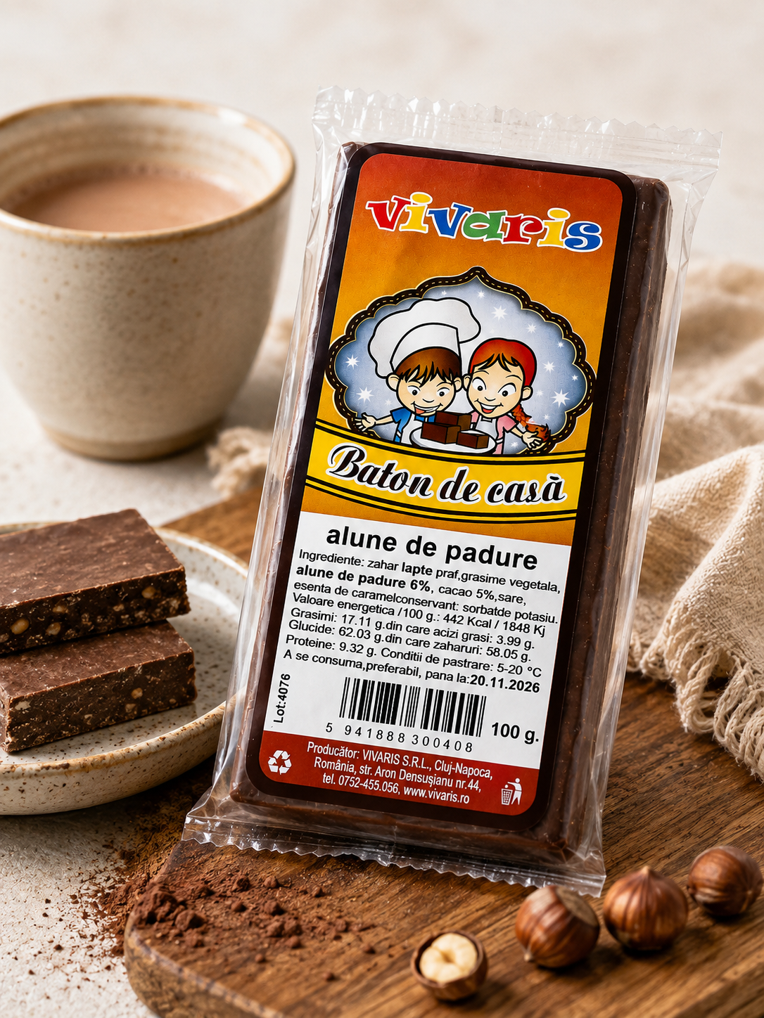 Baton de casă cu alune de pădure VIVARIS, 100 g