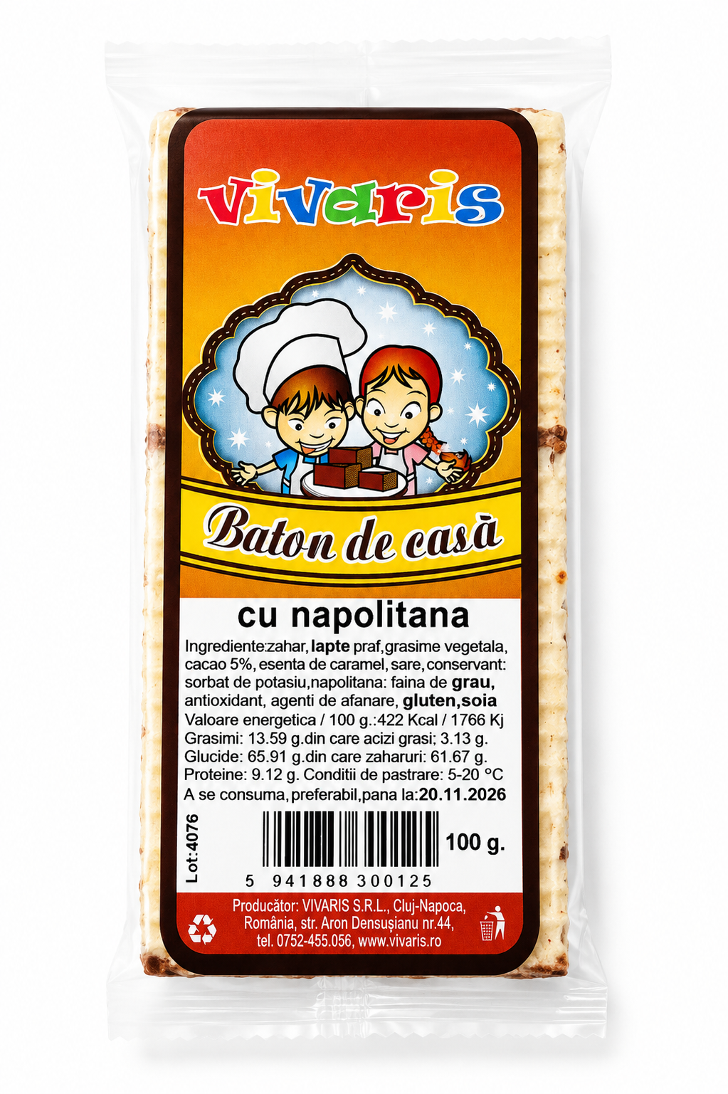 Baton de casă cu napolitană VIVARIS, 100 g