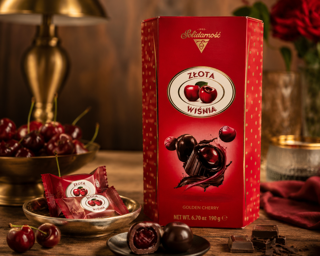 Praline Goplana cu visine si lichior, ciocolata neagra, 190g