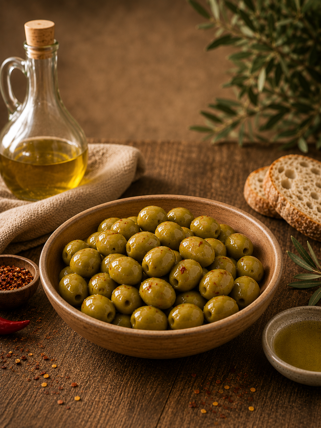 Măsline Verzi Nature Blessed cu Fulgi de Chili Dulce 220g