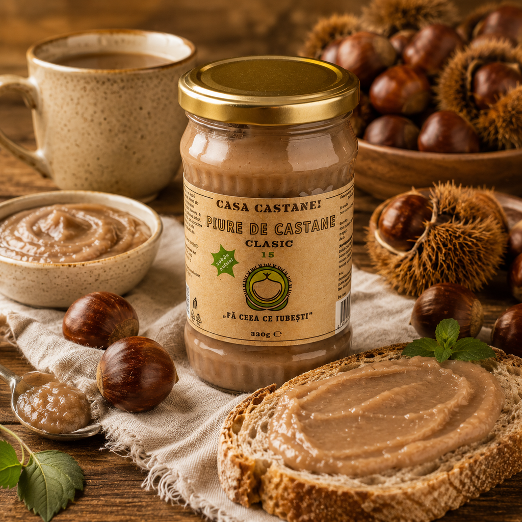 Piure de castane clasic (cu continut redus de zahar 15%) 320gr - Casa Castanei