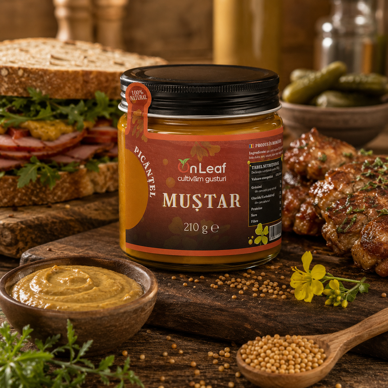 Mustar Ușor Picant,OnLeaf 210 g