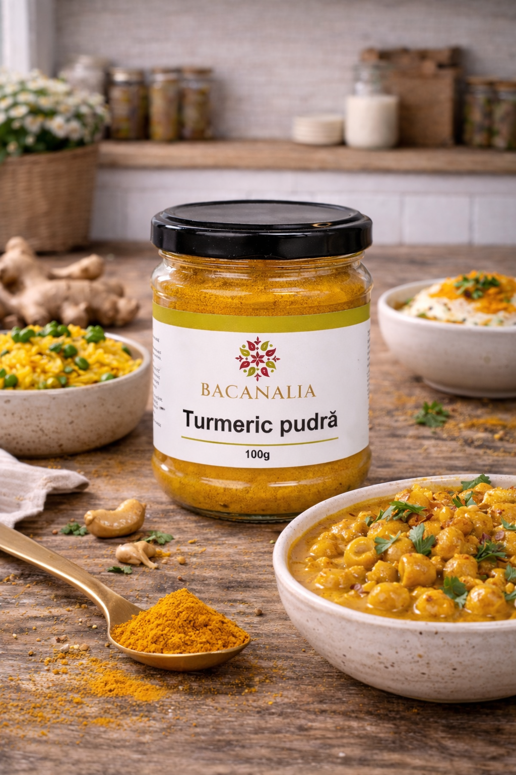 Turmeric pudră BACANALIA, 100g, 100% natural, condiment premium