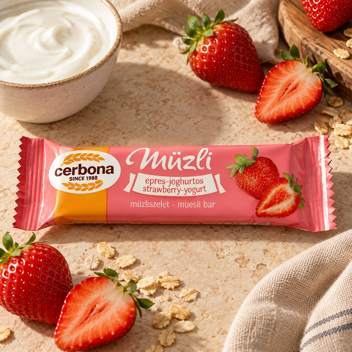 Baton Cerbona cu căpșuni și iaurt, snack