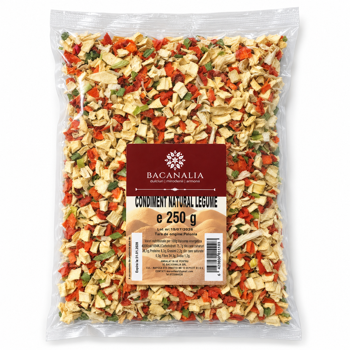Condiment natural legume Bacanalia 250 g pe fundal alb