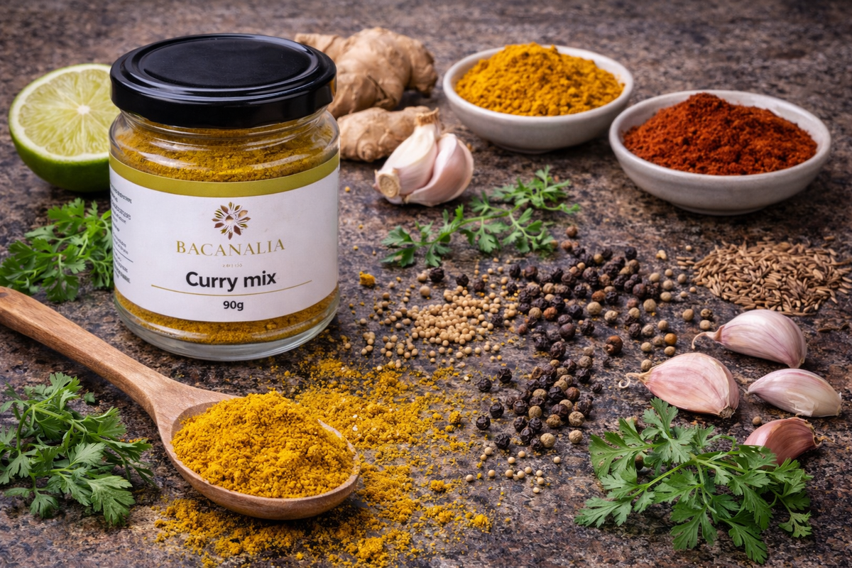 Curry mix lângă condimente indiene
