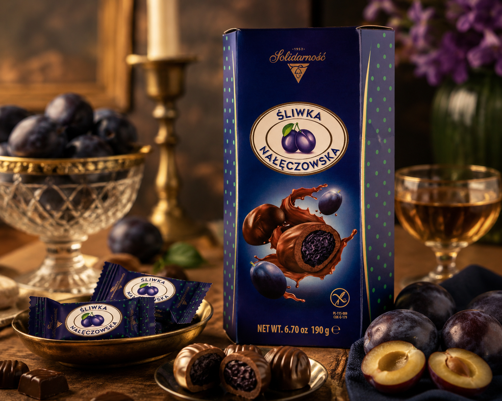 Praline de Ciocolata Solidarnosc cu Umplutura de Prune si Lichior, Cantitate 190 g