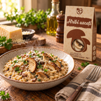 Hribi uscați 30 g, alături de un risotto cu hribi