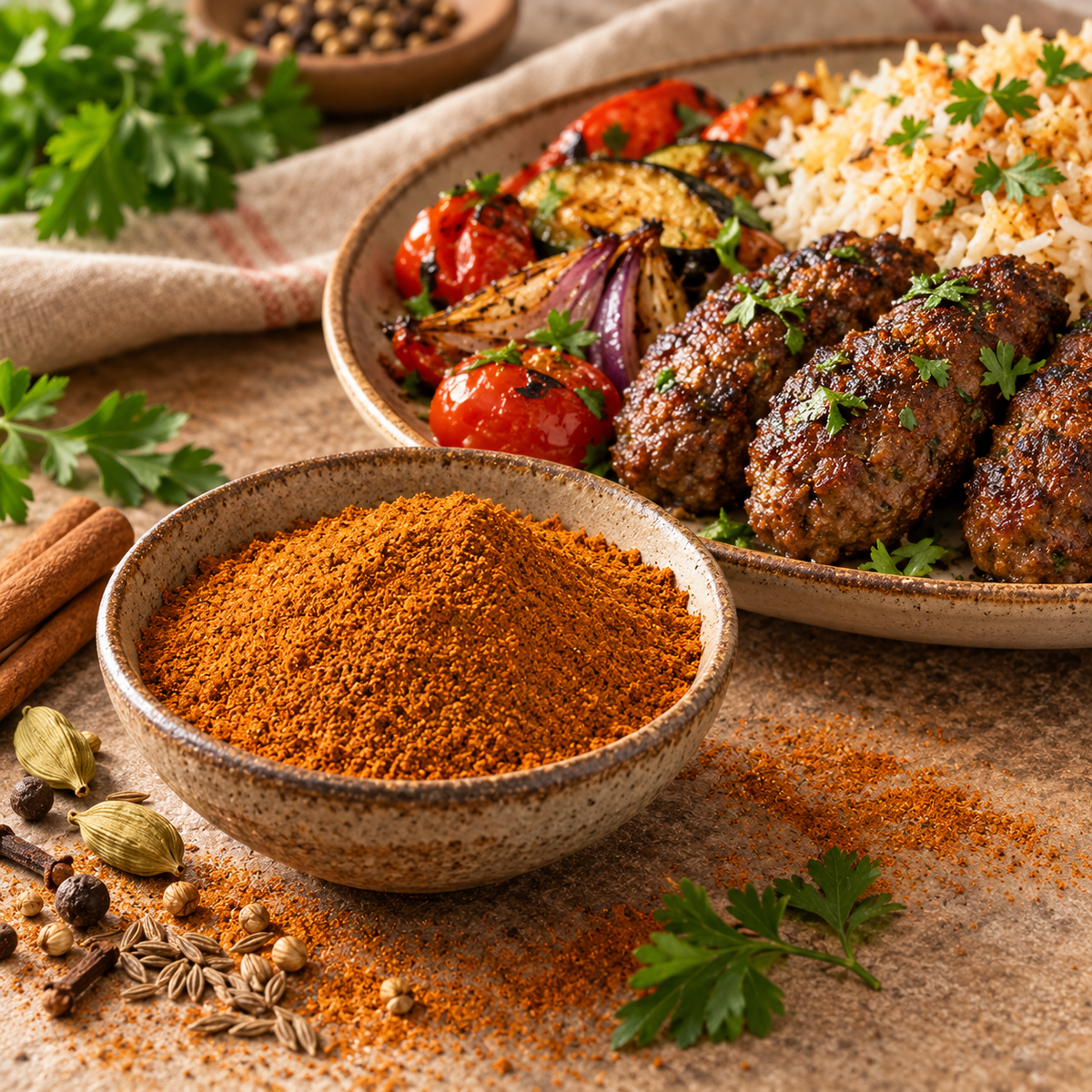 Kofta orientală cu orez, legume și baharat