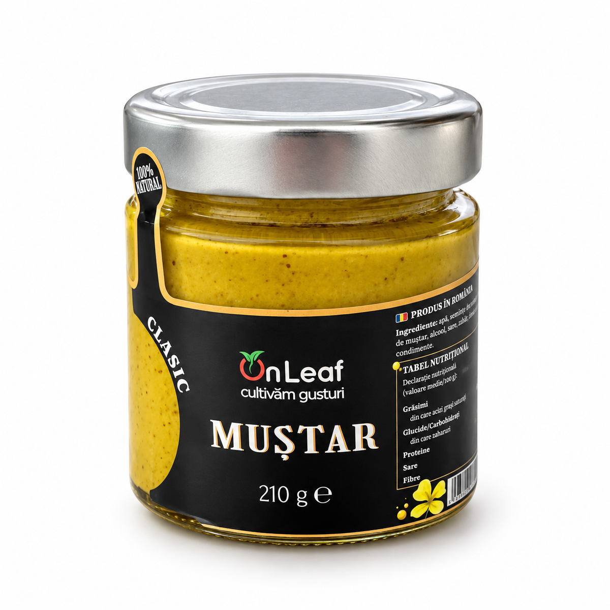Muștar clasic OnLeaf 210 g, fotografie pe fundal alb
