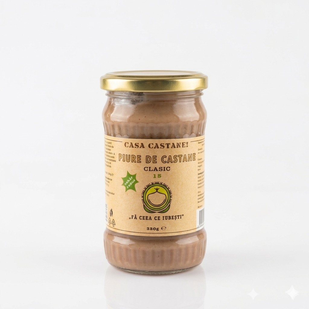 Piure de castane clasic (cu continut redus de zahar 15%) 320gr - Casa Castanei