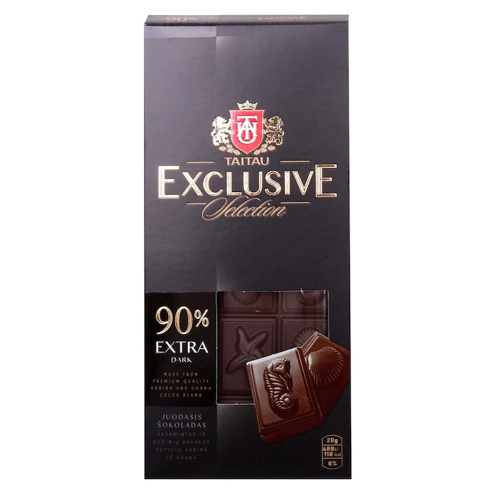 Ciocolata neagra Taitau Exclusive, 90% cacao, Extra Dark, fara zahar adaugat, 100 g