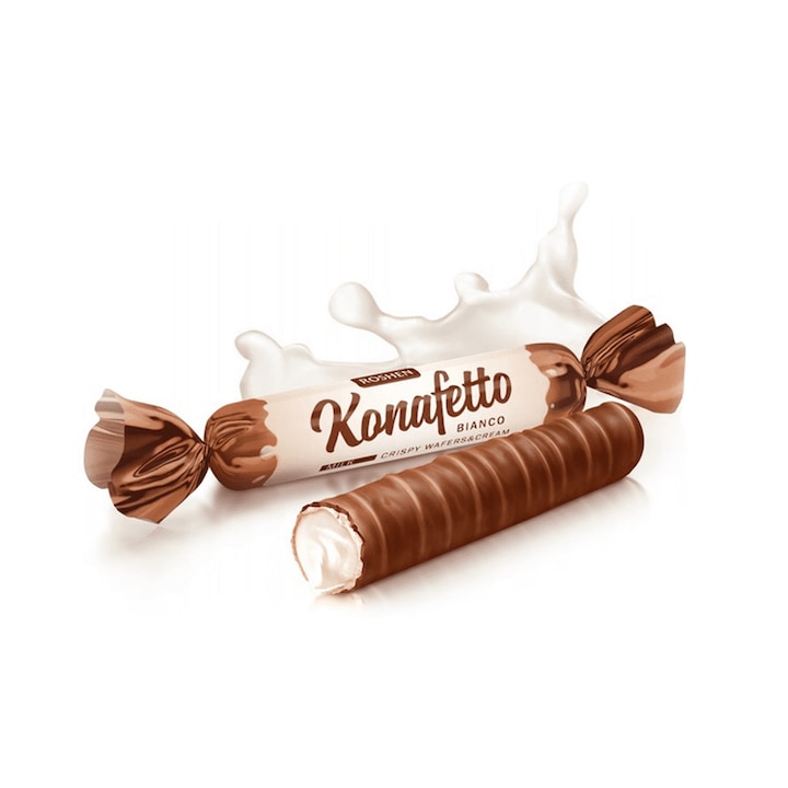 Rulouri de napolitane cu ciocolata si crema de lapte Konafetto Bianco Roshen, 1 kg