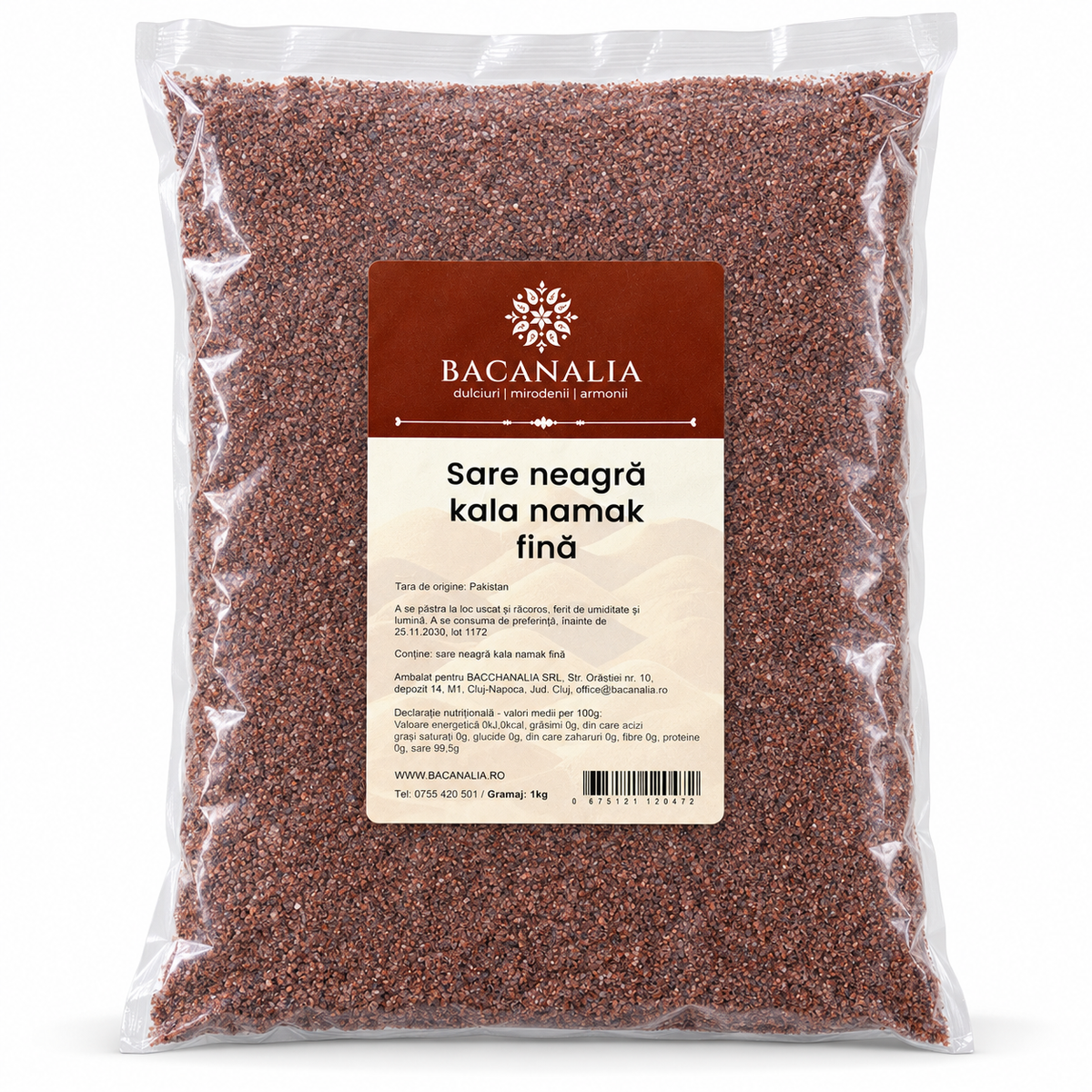 Sare neagră kala namak fină 1 kg, pungă Bacanalia