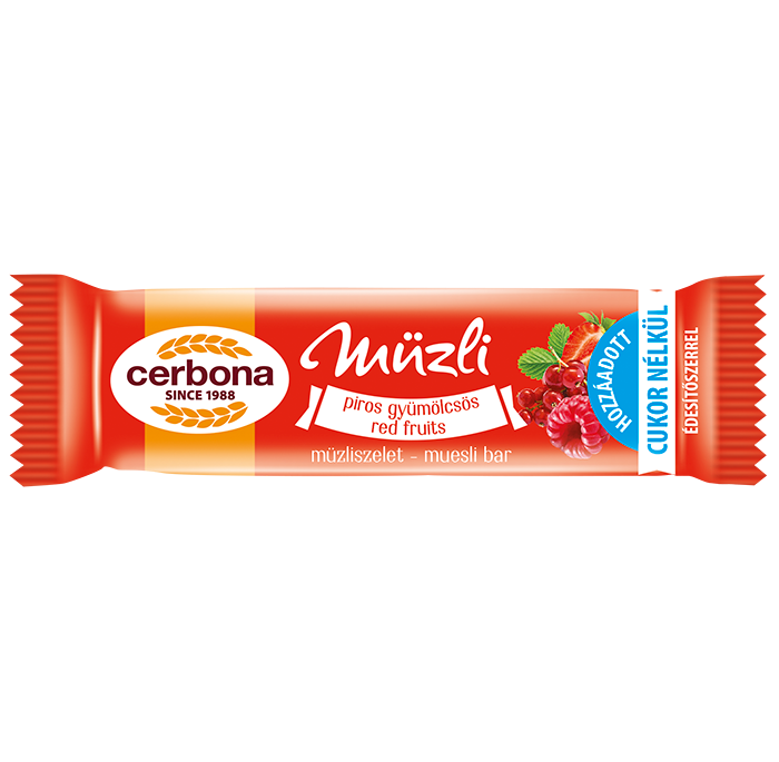Baton musli cu fructe roșii, fără zahăr adăugat, 20 g