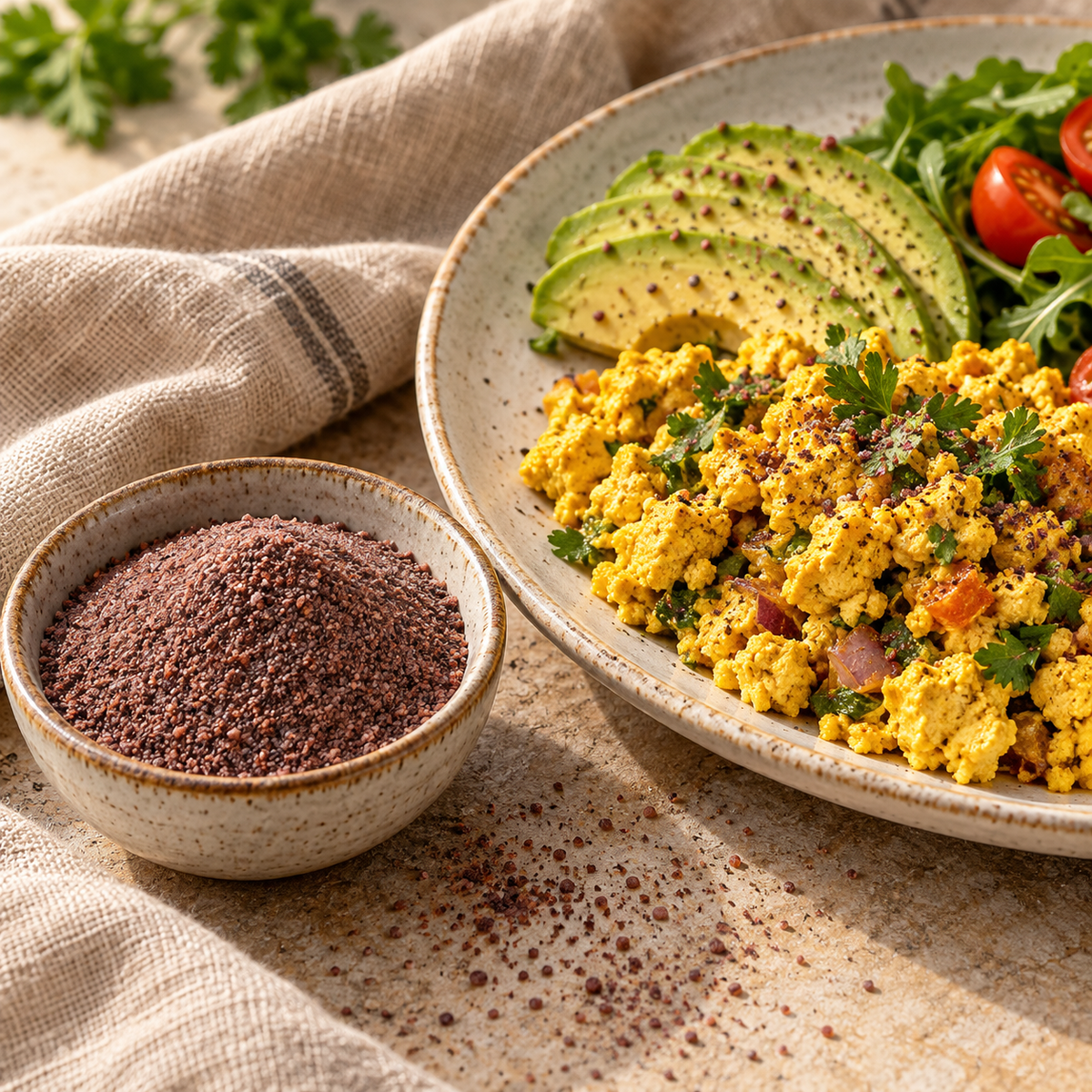 Tofu cu avocado și sare kala namak